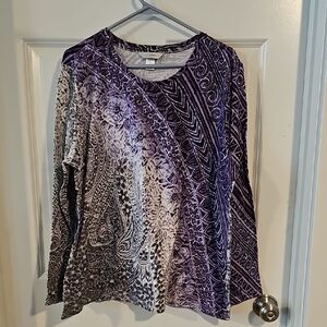 CJ Banks Purple and White Long Sleeve Top